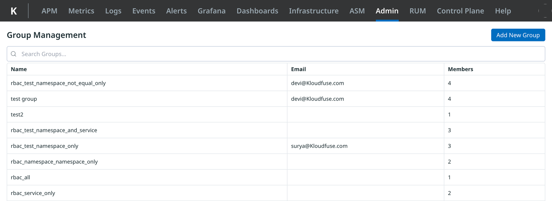 Group Management interface