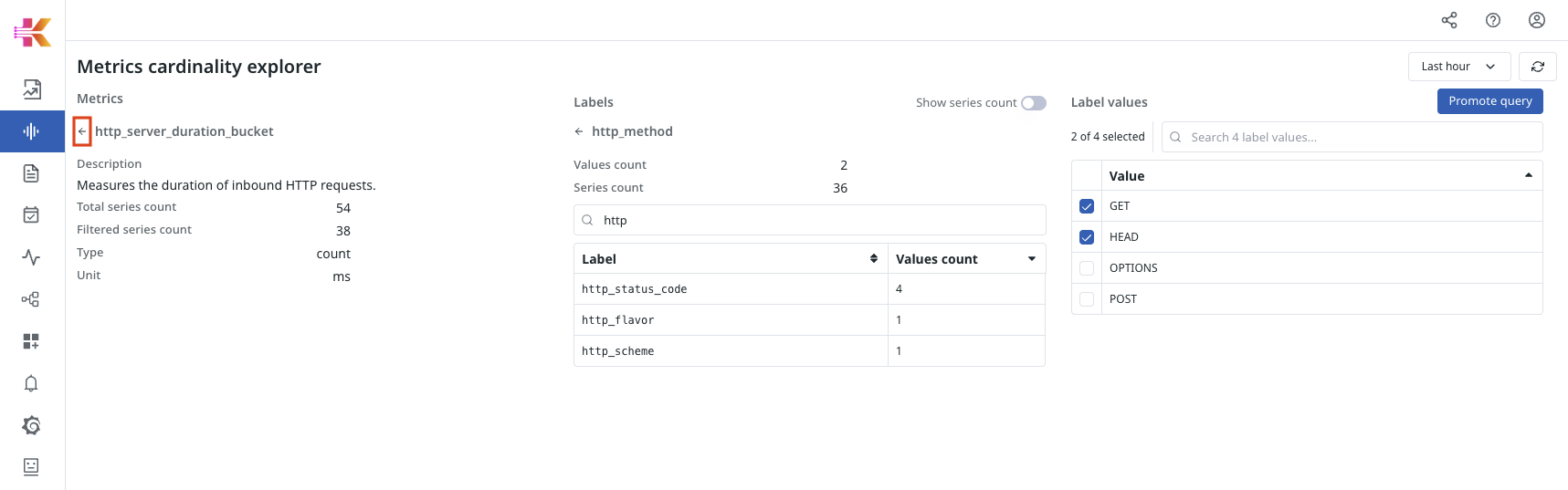 Clear metric selection