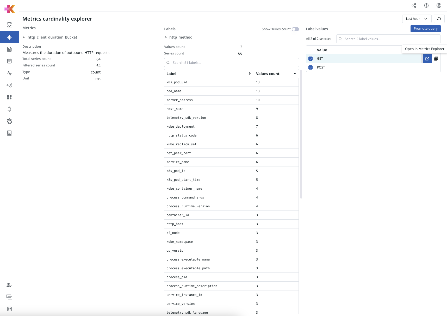 Open in Metrics Explorer
