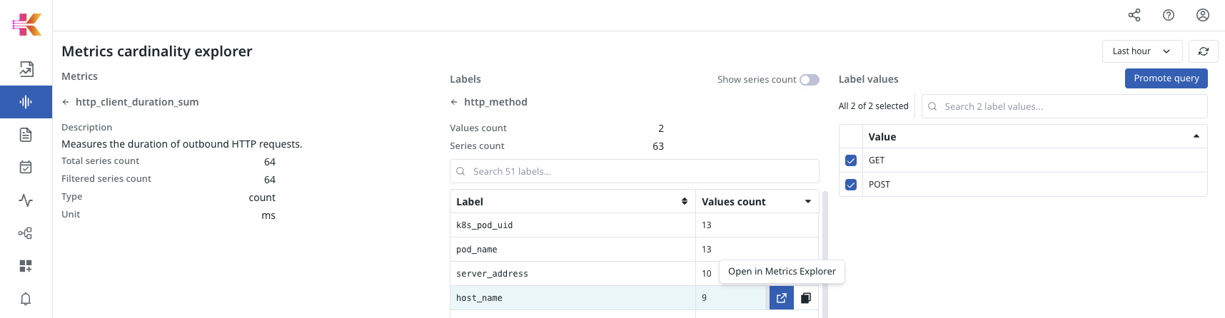 Open label in Metrics Explorer