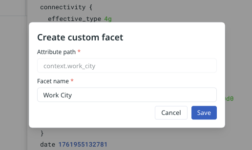 Create custom facet dialog