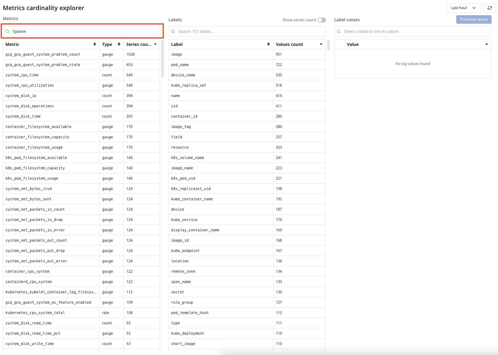 Search for metrics