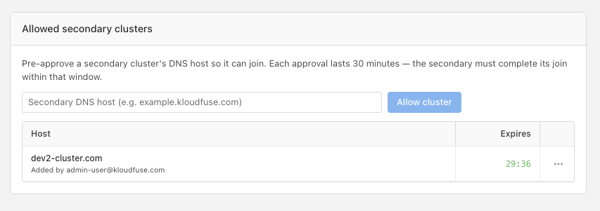 an active approval in the allowed secondary clusters table