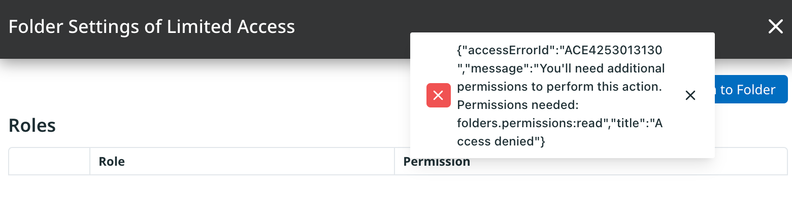Error because user should not be able to access configuration for the folder