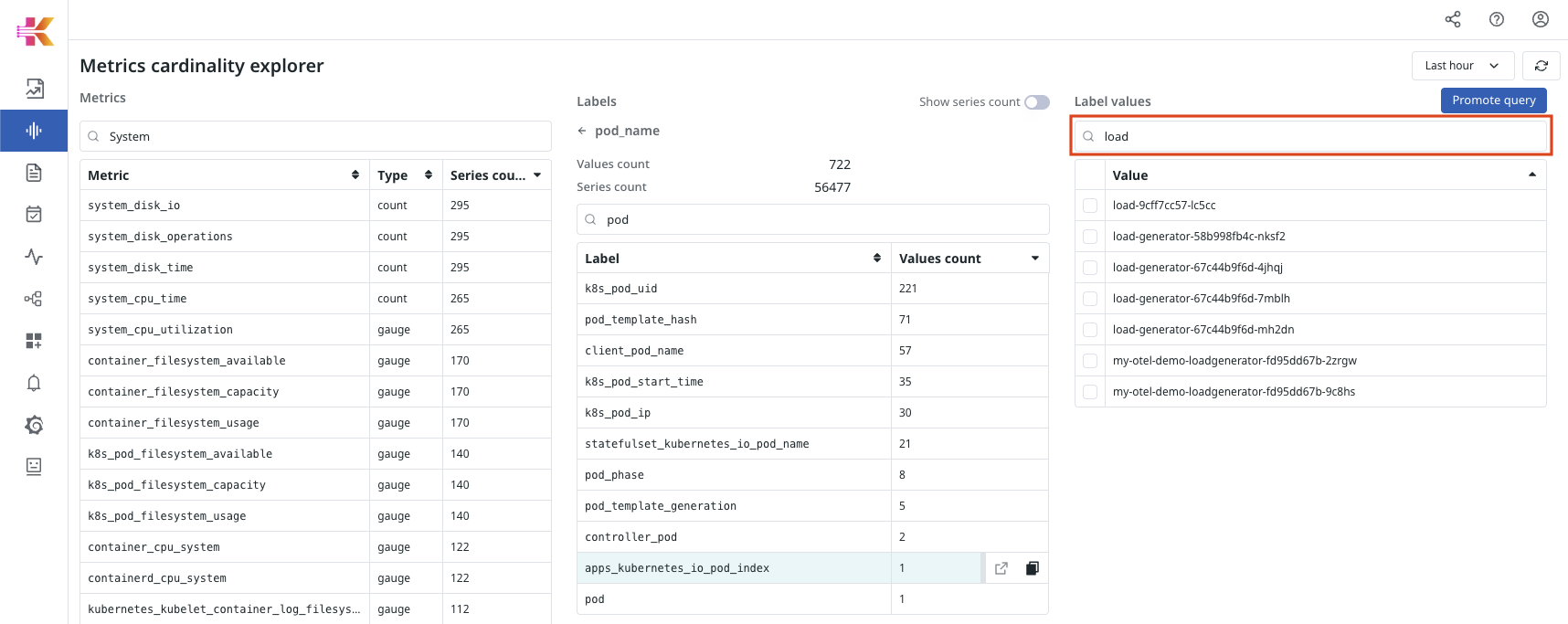 Search for label values